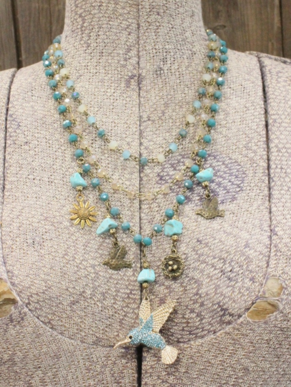 🎉 BOHO Quick Flight Hummingbird Turquoise Layered Necklace